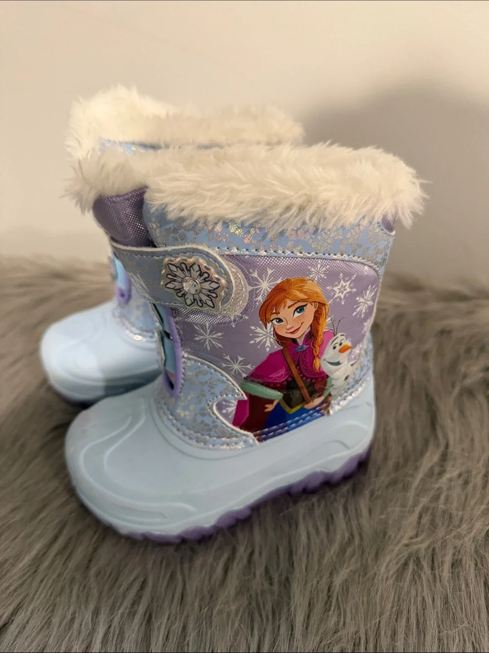 Disney Girls Elsa Light Blue & Lavender Winter Boots with Faux Fur